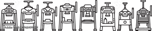 Vintage illustration of a collection of old fashioned wooden chairs in a row Vector