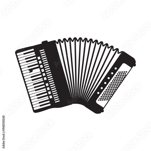 A black and white illustration of a classic button accordion