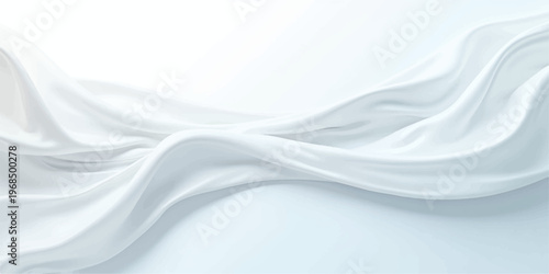 A luxury white and blue silk fabric background featuring a soft flowing wave design with a smooth satin texture and shiny light curves for a decorative textile backdrop