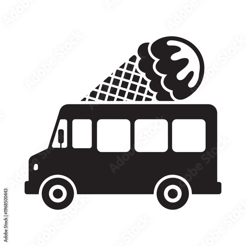 Black silhouette of an ice cream truck with a single scoop