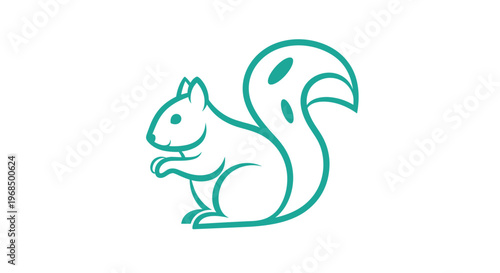 Teal outline illustration of a cute squirrel in a profile view represents wildlife and nature themes for environmental or educational materials.