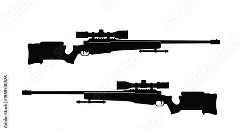 Detailed illustration of two sniper rifles in stark black silhouette