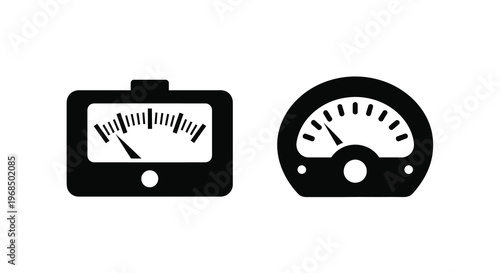 Schilderij op canvas Two black analog meters displaying readings a distinct silhouette