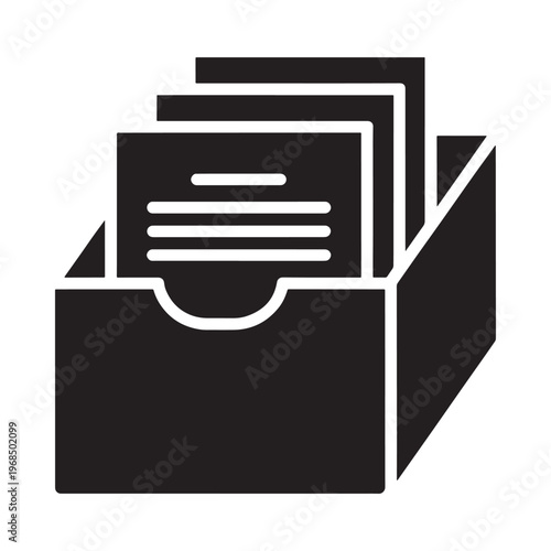 Simple black and white glyph depicting a file folder with papers