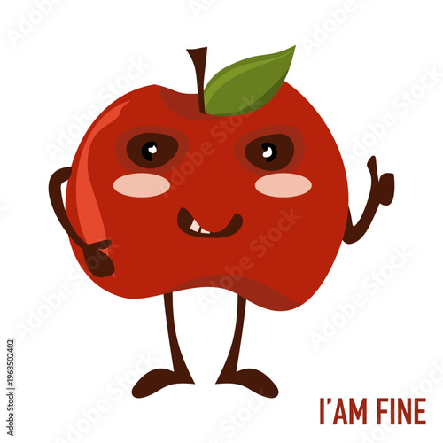 Happy Smiling Apple Character Waving Hand Illustration