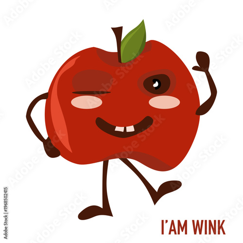 Playful Winking Red Apple Character Illustration