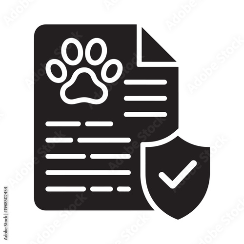Pet insurance policy document with paw print and security shield icon