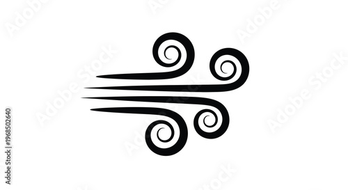 Stylized wind swirls depicted in a bold black graphic silhouette