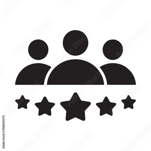 Black silhouettes of people and stars representing ratings or teamwork