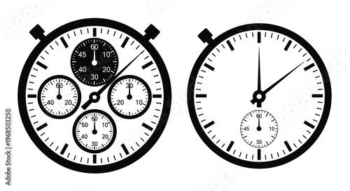 Two black stopwatches displaying different times a striking silhouette