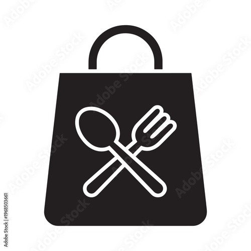 Black silhouette of a paper bag with cutlery representing food delivery