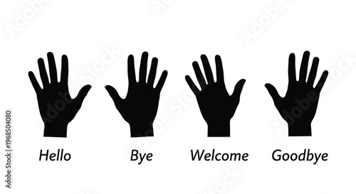 Four hand gestures representing greetings and farewells a black silhouette