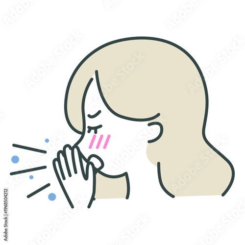 くしゃみをする女性の体調不良アイコン（風邪・花粉症）