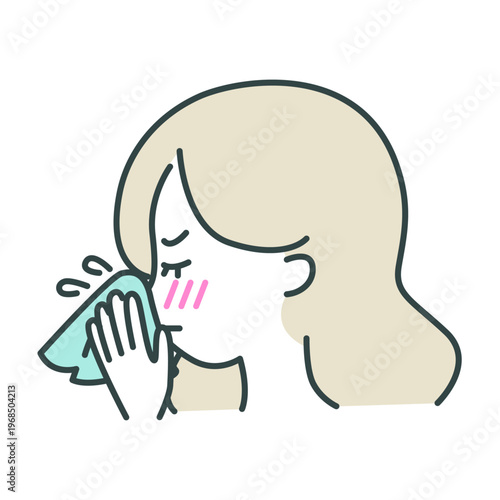 鼻をかむ女性の体調不良アイコン（鼻水・風邪）