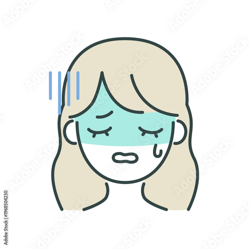 冷や汗と震えの女性アイコン（発熱・体調不良）