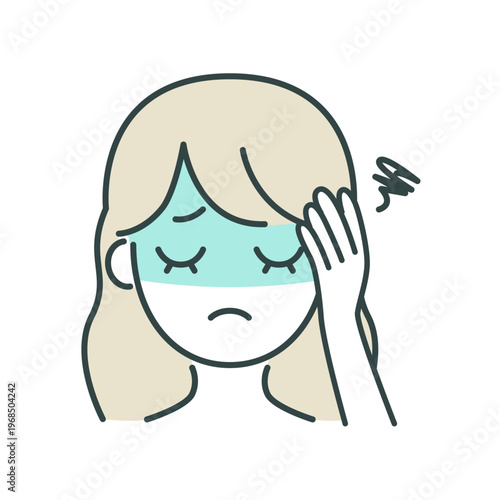 頭を押さえる女性の体調不良アイコン（頭痛）