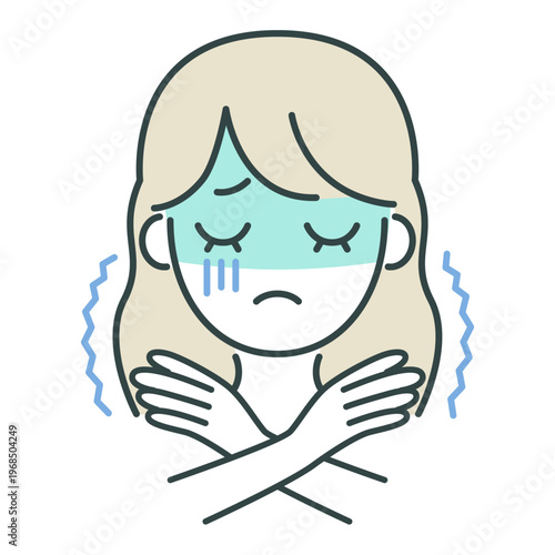 寒さで震える女性の体調不良アイコン（冷え・悪寒）