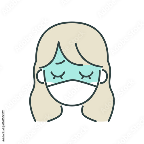 マスクをつけた女性の体調不良アイコン（感染対策）