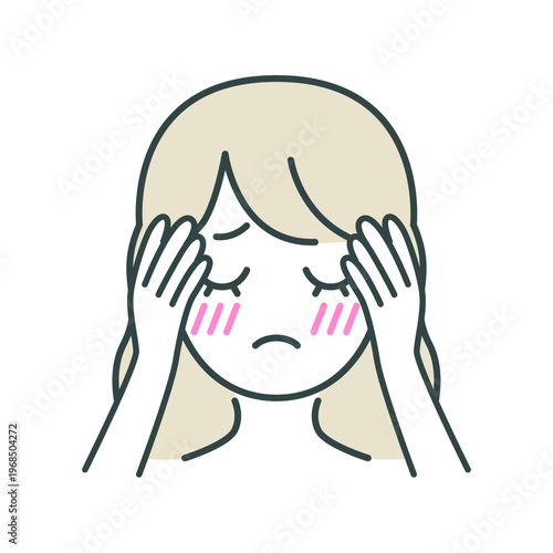 顔を押さえる女性の体調不良アイコン（めまい・不快感）