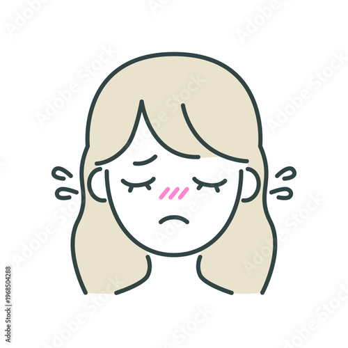 つらそうな表情の女性アイコン（体調不良・症状）