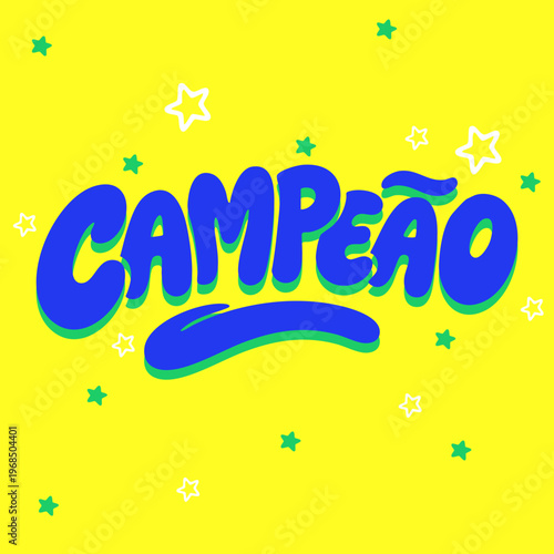 Lettering Campeão Tipografia Bubble em Vetor