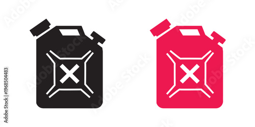Jerry can solid icon set. Fuel container vector symbols