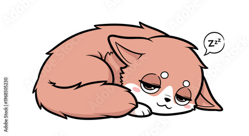 Cute cartoon fox sleeping peacefully with a Zzz speech bubble  