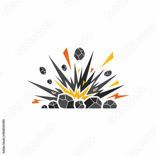Explosion of rocks and debris with bright light.