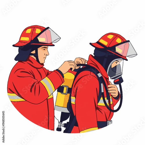 Firefighters Preparing for Duty with Protective Gear.