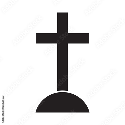 Simple black cross icon with a rounded base on a white background
