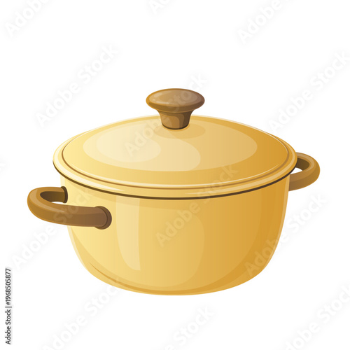Cute Cartoon Yellow Cooking Pot Vector Illustration