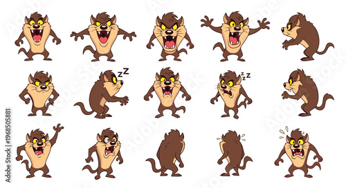 Cartoon Tasmanian Devil character in various expressive poses  