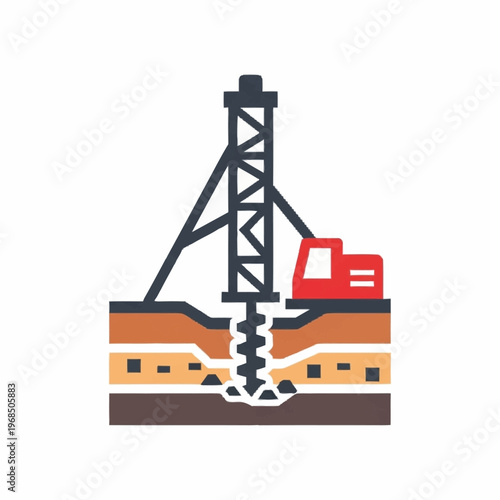 Industrial Drilling Rig Excavating Earth Layers.