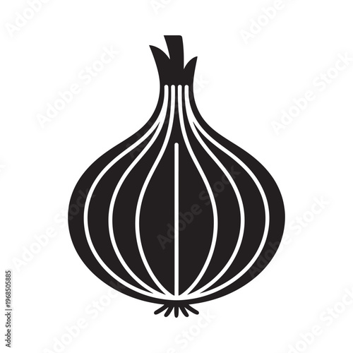 Simple black and white illustration of a single stylized onion