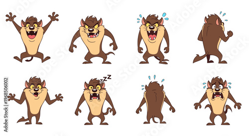 Cartoon Tasmanian Devil character expressing various emotions and actions  