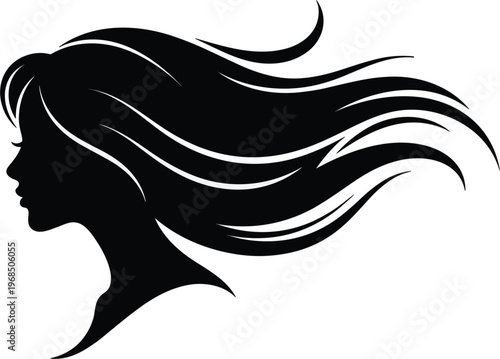 Elegant female profile silhouette with flowing long hair beauty concept isolated on light background minimal flat vector illustration stylish woman design