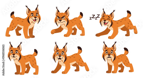 Animated lynx character displaying various emotions and poses  