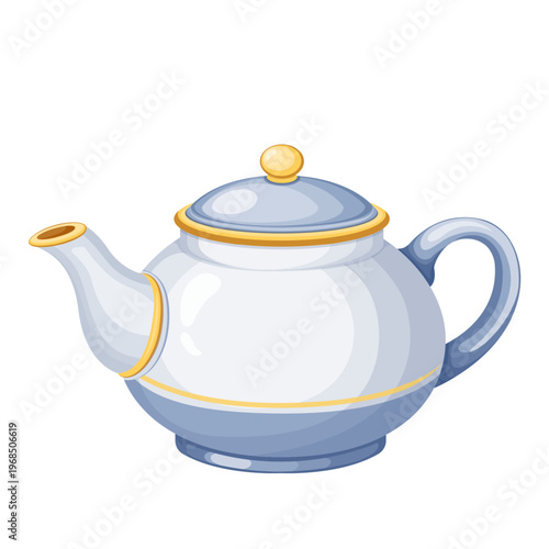 Cute Cartoon Elegant blue Teapot Vector Illustration