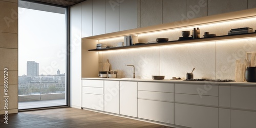 Wallpaper Mural Modern kitchen interior featuring clean lines, minimalist design, bright lighting, and city views Torontodigital.ca