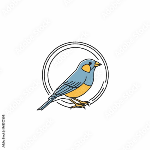 Stylized Illustration of a Small Blue and Yellow Bird.