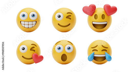 Smiling Emoji Faces with Hearts and Laughing Expressions