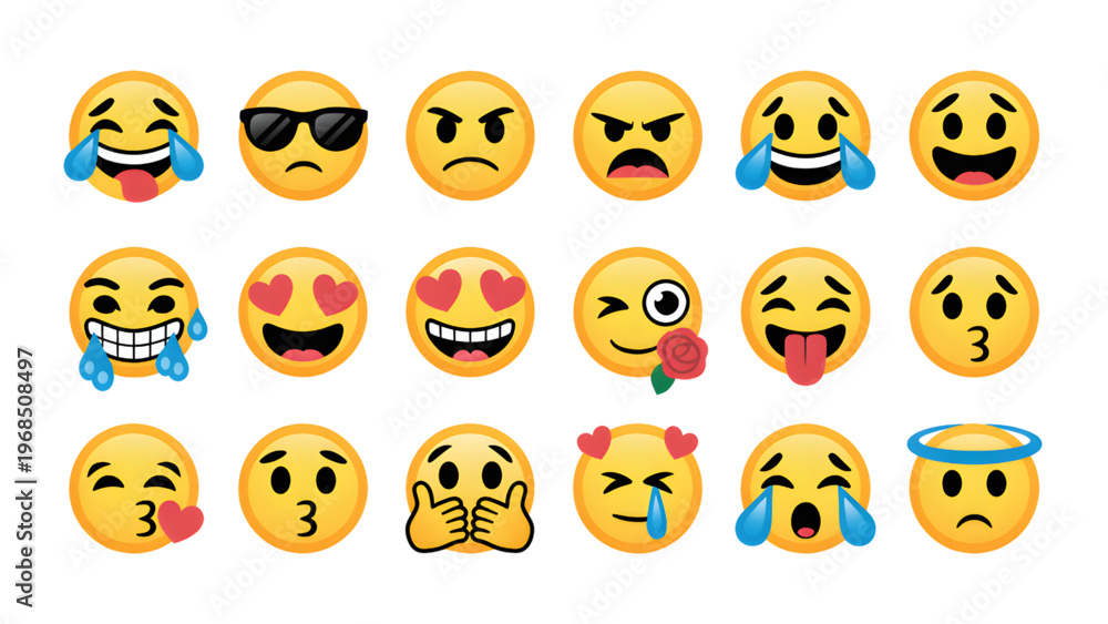 Obraz premium Emojis Faces Expressions on White Background