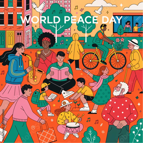 World Peace Day Concept – Living Together in Harmony Illustration