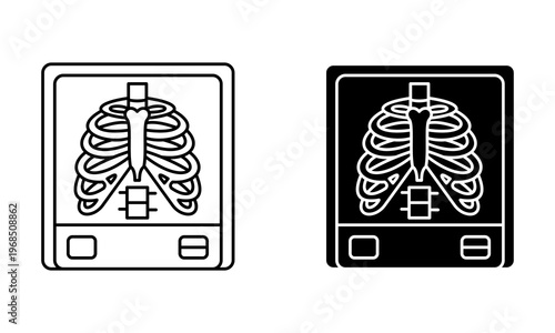 Radiographic Scan Display with Ribcage Icon Outline and Glyph for Health Diagnostics