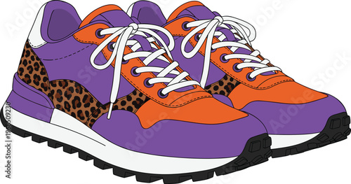 Colorful sneaker illustration with modern design featuring leopard pattern and vibrant style for fashion footwear and streetwear concept