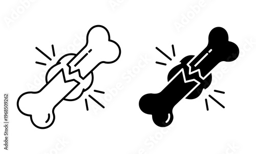 Broken bone medical injury icon outline and glyph vector for healthcare concepts