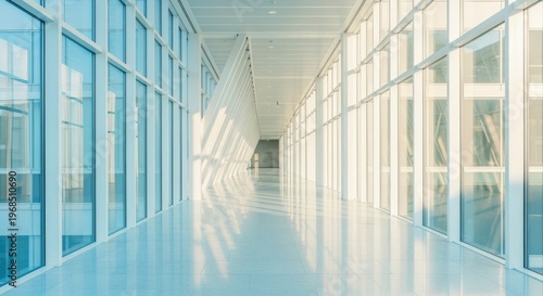 Wallpaper Mural Modern architectural interior featuring a long hallway with natural light and glass windows, creating a bright and minimalist space Torontodigital.ca
