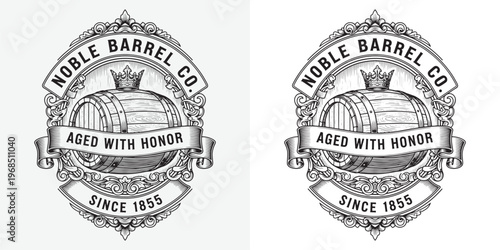 Vintage Oak Barrel with Crown Logo Noble Barrel Co Aged with Honor