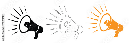 megaphone icon. set of megaphone loudspeaker icons with sound waves in different colors announcement and communication symbols

