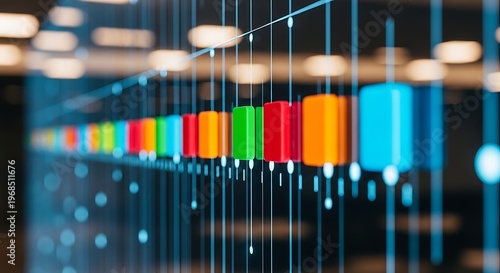 Colorful business graph, stock market data, financial chart, colorful cylinders